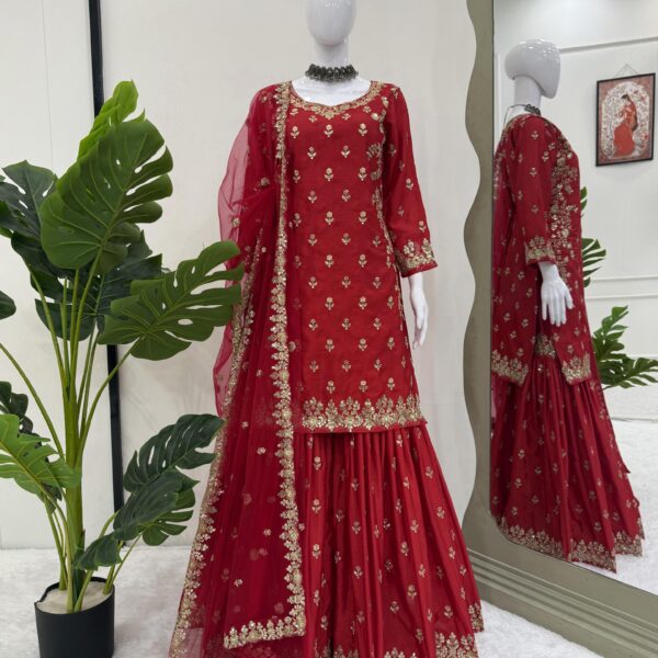 Chinon Silk Sharara Suit Set with Sequence Work