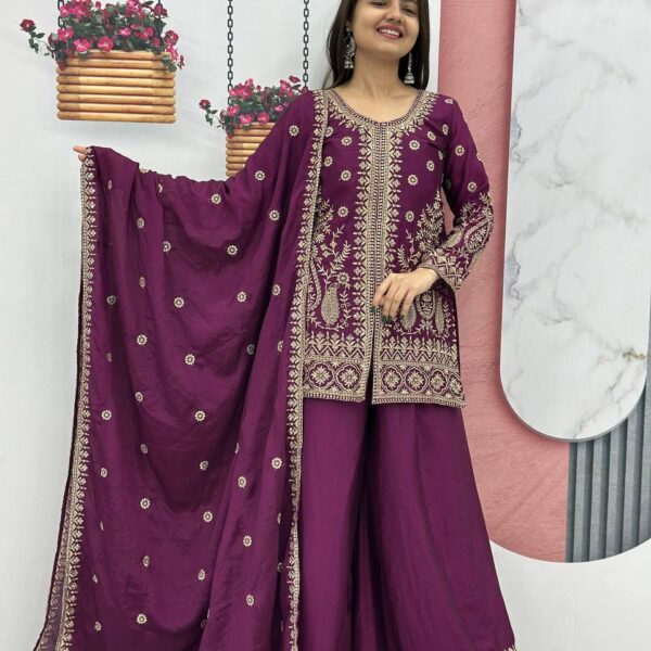 Heavy Embroidery Plazzo Suit