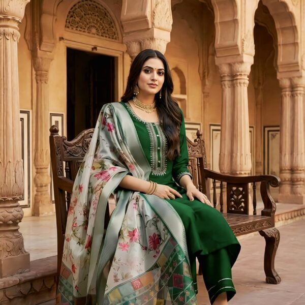 Rayon Kurta Set with Chanderi Digital Print Dupatta | 3 Piece Ethnic Suit