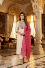 Women White  Ethnic Motifs  Embroidered Regular Thread Work Kurta with Trousers & With Dupatta