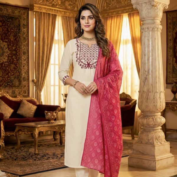 Women Ethnic Motifs  Embroidered Regular Thread Work Kurta with Trousers & With Dupatta