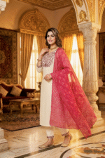Women White  Ethnic Motifs  Embroidered Regular Thread Work Kurta with Trousers & With Dupatta - Image 2