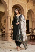 Black Rayon Kurta Set with Chanderi Digital Print Dupatta | 3 Piece Ethnic Suit