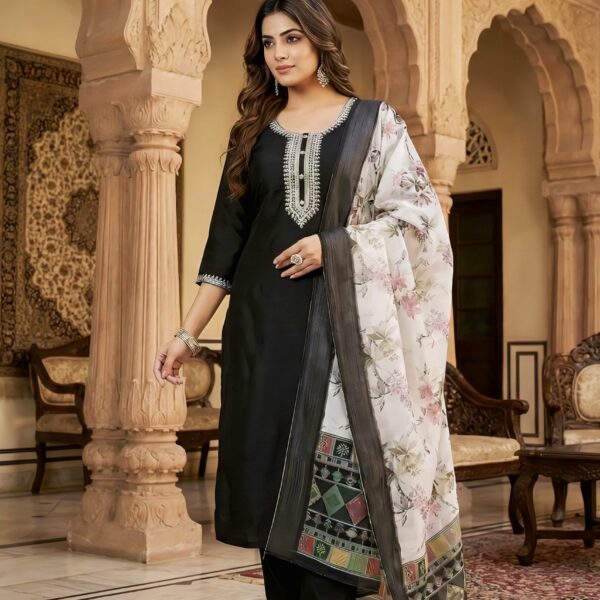 Rayon Kurta Set with Chanderi Digital Print Dupatta | 3 Piece Ethnic Suit