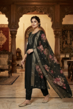 Black Rayon Kurta Set with Chanderi Digital Print Dupatta | 3 Piece Ethnic Suit - Image 2