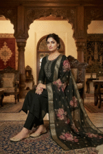 Black Rayon Kurta Set with Chanderi Digital Print Dupatta | 3 Piece Ethnic Suit - Image 3