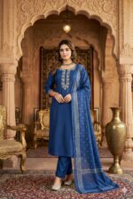 Nevy blue Rayon Kurta Set with Chanderi Digital Print Dupatta | 3 Piece Ethnic Suit - Image 3