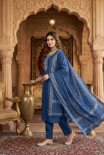 Nevy blue Rayon Kurta Set with Chanderi Digital Print Dupatta | 3 Piece Ethnic Suit - Image 2