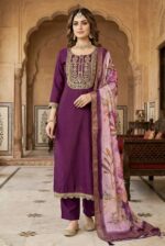 Plum Wine Rayon Kurta Set with Chanderi Digital Print Dupatta | 3 Piece Ethnic Suit