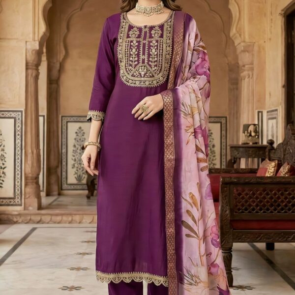 Rayon Kurta Set with Chanderi Digital Print Dupatta | 3 Piece Ethnic Suit