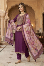 Plum Wine Rayon Kurta Set with Chanderi Digital Print Dupatta | 3 Piece Ethnic Suit - Image 2