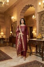 Maroon Rayon Kurta Set with Chanderi Digital Print Dupatta | 3 Piece Ethnic Suit