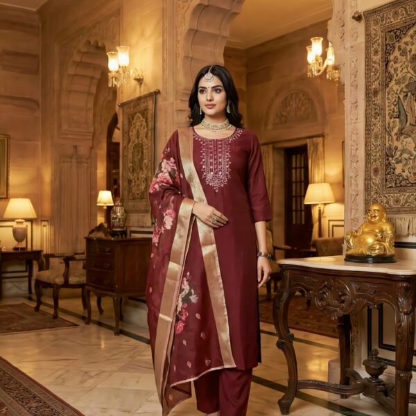 Rayon Kurta Set with Chanderi Digital Print Dupatta | 3 Piece Ethnic Suit