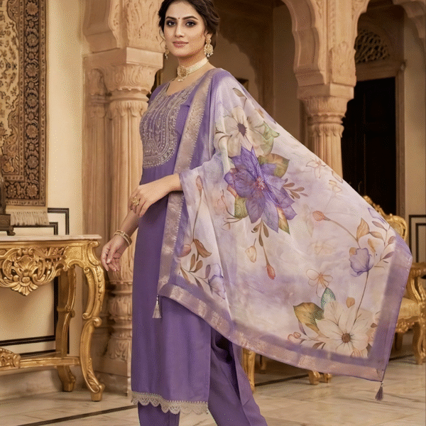Rayon Kurta Set with Chanderi Digital Print Dupatta | 3 Piece Ethnic Suit