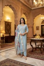 Ice blue Rayon Kurta Set with Chanderi Digital Print Dupatta | 3 Piece Ethnic Suit