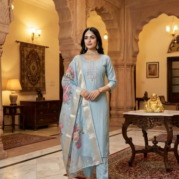 Rayon Kurta Set with Chanderi Digital Print Dupatta | 3 Piece Ethnic Suit