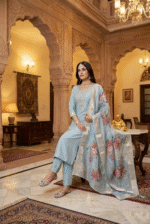 Ice blue Rayon Kurta Set with Chanderi Digital Print Dupatta | 3 Piece Ethnic Suit - Image 2