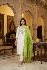 White Green Rayon Kurta Set with Chanderi Digital Print Dupatta | 3 Piece Ethnic Suit