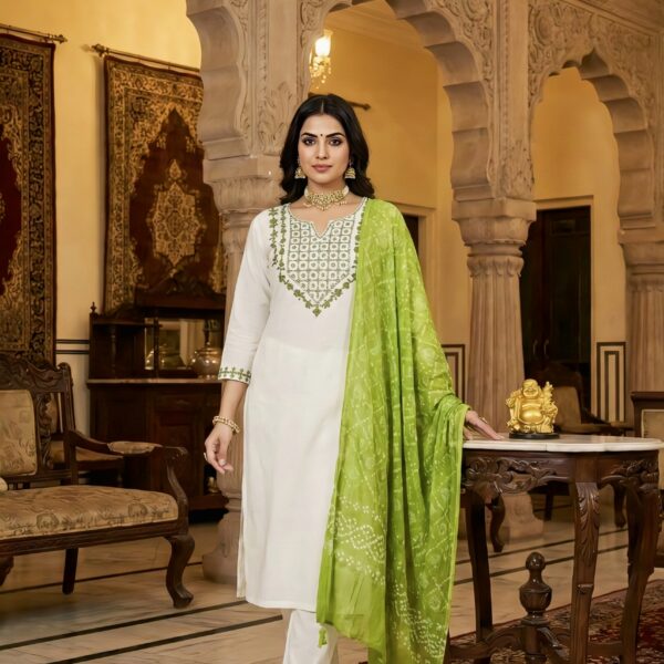 Rayon Kurta Set with Chanderi Digital Print Dupatta | 3 Piece Ethnic Suit