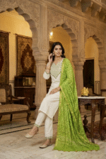 White Green Rayon Kurta Set with Chanderi Digital Print Dupatta | 3 Piece Ethnic Suit - Image 2