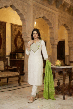 White Green Rayon Kurta Set with Chanderi Digital Print Dupatta | 3 Piece Ethnic Suit - Image 3