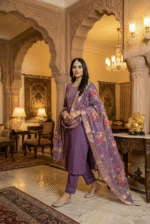 Purple Rayon Kurta Set with Chanderi Digital Print Dupatta | 3 Piece Ethnic Suit - Image 2