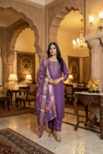 Purple Rayon Kurta Set with Chanderi Digital Print Dupatta | 3 Piece Ethnic Suit