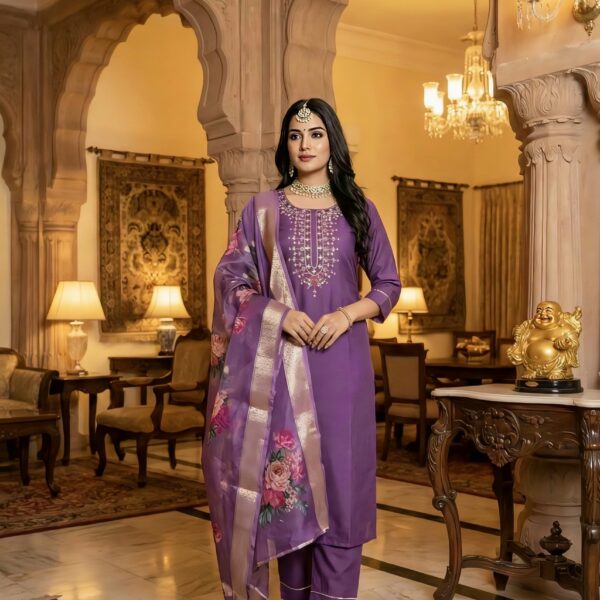 Rayon Kurta Set with Chanderi Digital Print Dupatta | 3 Piece Ethnic Suit