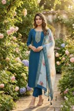 Rama Rayon Kurta Set with Chanderi Digital Print Dupatta | 3 Piece Ethnic Suit