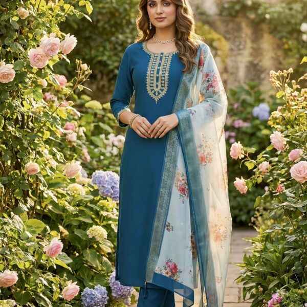 Rayon Kurta Set with Chanderi Digital Print Dupatta | 3 Piece Ethnic Suit