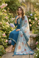 Rama Rayon Kurta Set with Chanderi Digital Print Dupatta | 3 Piece Ethnic Suit - Image 2
