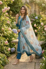 Rama Rayon Kurta Set with Chanderi Digital Print Dupatta | 3 Piece Ethnic Suit - Image 3