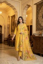 Mustard Rayon Kurta Set with Chanderi Digital Print Dupatta | 3 Piece Ethnic Suit