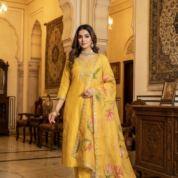 Rayon Kurta Set with Chanderi Digital Print Dupatta | 3 Piece Ethnic Suit