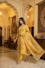 Mustard Rayon Kurta Set with Chanderi Digital Print Dupatta | 3 Piece Ethnic Suit - Image 3