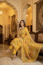 Mustard Rayon Kurta Set with Chanderi Digital Print Dupatta | 3 Piece Ethnic Suit - Image 2