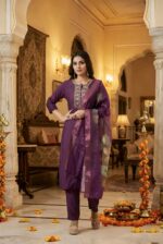 Plum Purple Rayon Kurta Set with Chanderi Digital Print Dupatta | 3 Piece Ethnic Suit