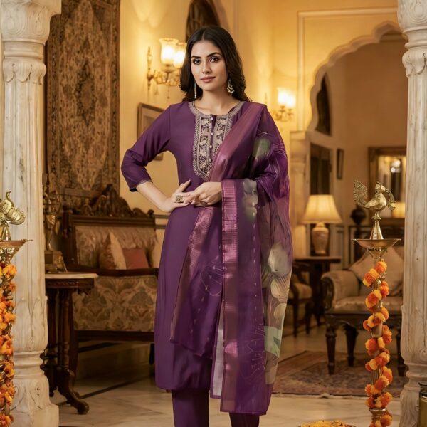 Rayon Kurta Set with Chanderi Digital Print Dupatta | 3 Piece Ethnic Suit