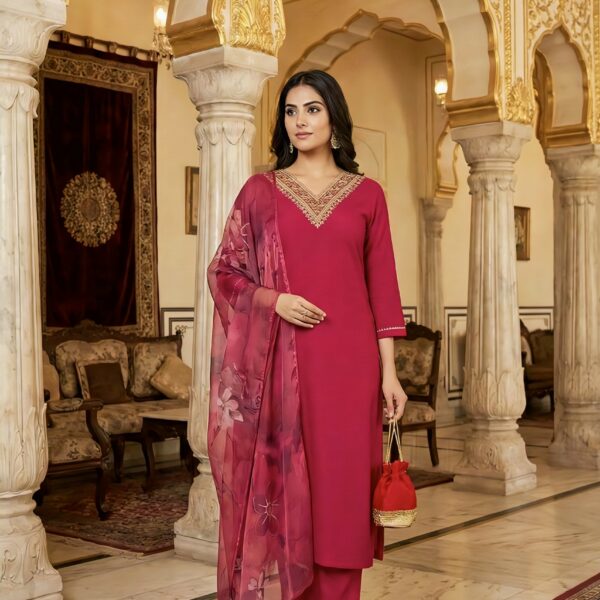 Rayon Kurta Set with Chanderi Digital Print Dupatta | 3 Piece Ethnic Suit