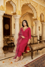 Red Rayon Kurta Set with Chanderi Digital Print Dupatta | 3 Piece Ethnic Suit - Image 2