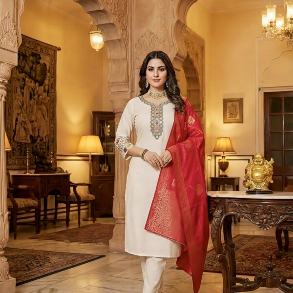 Rayon Kurta Set with Chanderi Digital Print Dupatta | 3 Piece Ethnic Suit