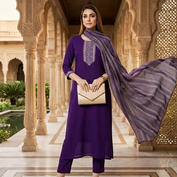 Rayon Kurta Set with Chanderi Digital Print Dupatta | 3 Piece Ethnic Suit