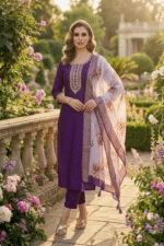 Purple Rayon Kurta Set with Chanderi Digital Print Dupatta | 3 Piece Ethnic Suit