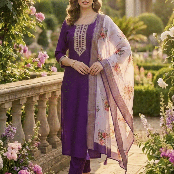 Rayon Kurta Set with Chanderi Digital Print Dupatta | 3 Piece Ethnic Suit