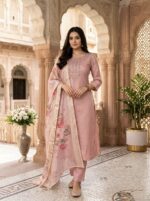 Pink Rayon Kurta Set with Chanderi Digital Print Dupatta | 3 Piece Ethnic Suit - Image 3