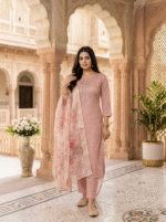 Pink Rayon Kurta Set with Chanderi Digital Print Dupatta | 3 Piece Ethnic Suit