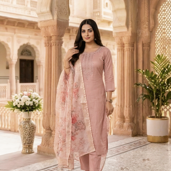 Rayon Kurta Set with Chanderi Digital Print Dupatta | 3 Piece Ethnic Suit