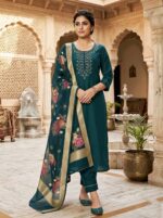 Dark Green Rayon Kurta Set with Chanderi Digital Print Dupatta | 3 Piece Ethnic Suit - Image 3