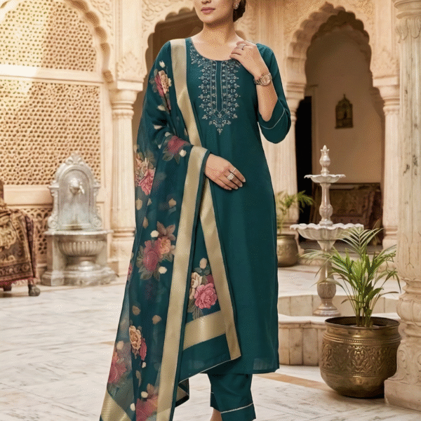 Rayon Kurta Set with Chanderi Digital Print Dupatta | 3 Piece Ethnic Suit