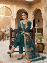 Dark Green Rayon Kurta Set with Chanderi Digital Print Dupatta | 3 Piece Ethnic Suit - Image 2